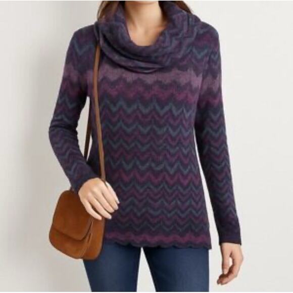 Chicos Sweater Womens 1 US M Purple Cowl Chevron Crochet Lightweight Boho Tunic - Picture 13 of 13